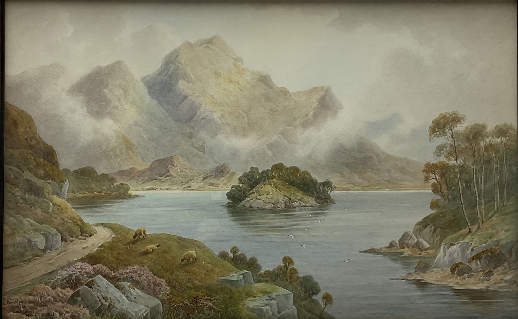 Charles Edward Hannaford (British 1863-1895): 'Ellen's Isle Loch Katrine Perthshire Scotland', watercolour signed and titled 44cm x 69cm