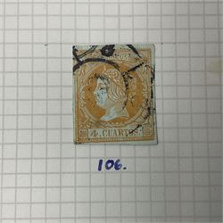 1850s and later mostly Spanish stamps including, imperf examples, some mint stamps, commemorative issues etc, housed in two albums 