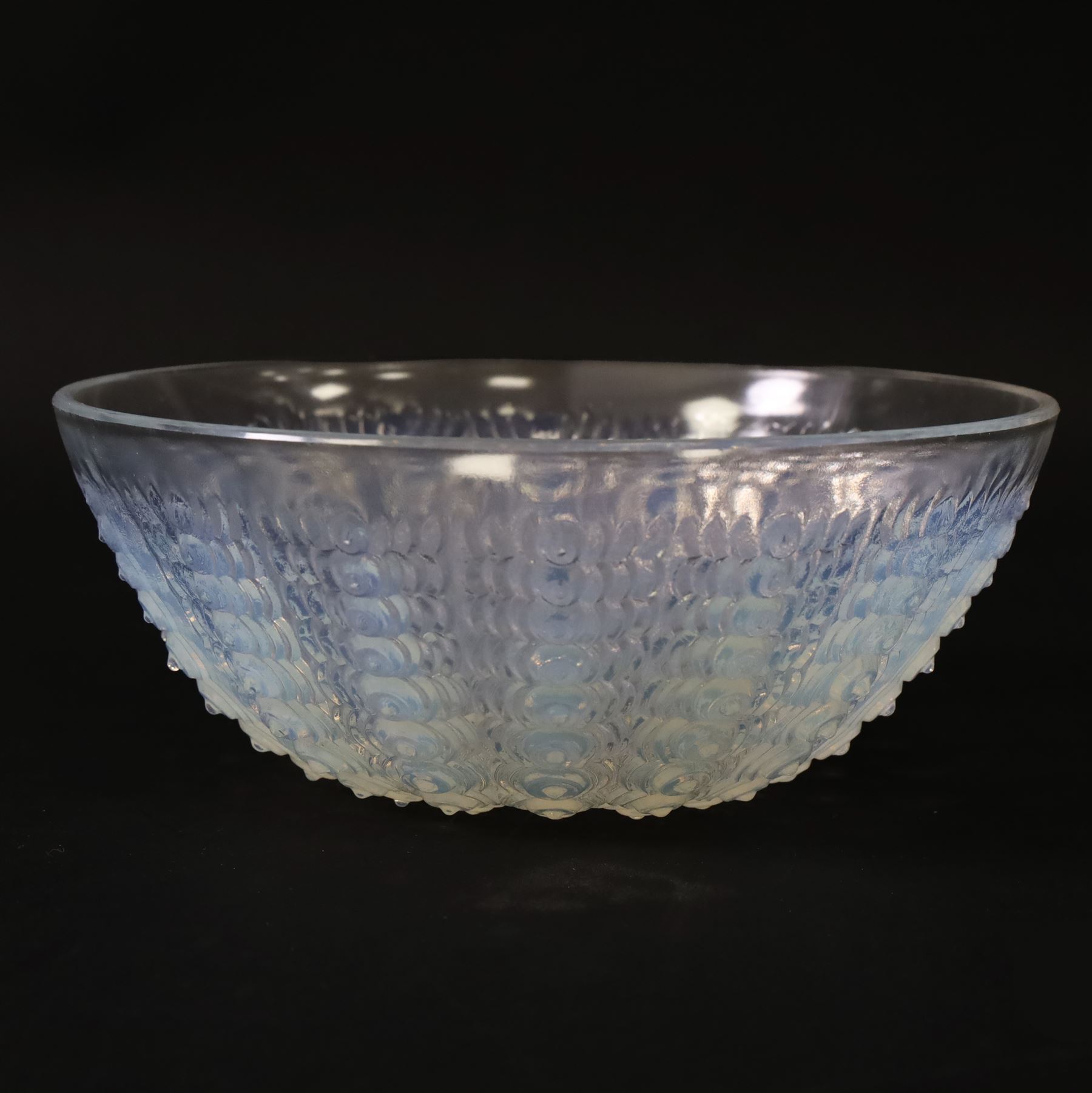 Rene Lalique (French 1860-1945), Oursins pattern opalescent glass bowl, marked R Lalique France beneath, D21cm, H8cm
