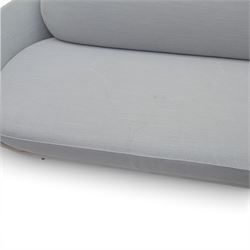 Fritz Hansen - 'Favn' sofa, designed by Jaime Hayon (1974-), upholstered in light grey fabric, the organic curved back and integrated arms enclosing loose seat and back cushions, raised on slender cylindrical metal supports