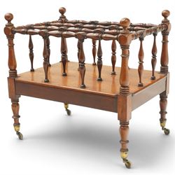 Victorian mahogany canterbury, four division top with bobbin turned rails and spindle upri...