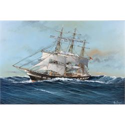 Adrian Thompson (British 1960-): The Neotsfield at Sea, oil on canvas signed 49cm x 75cm