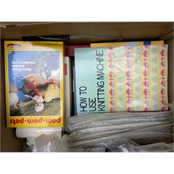  Brother cased knitting machine model KH-890 together with Brother Ribbing attachment model KH-850, knitting machine yarn cones in assorted colours, selection of knitting patterns etc