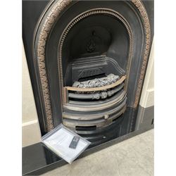 Aurora Dorchester Black Fire suite - granite style surround with cast iron insert, electric fire with remote and black hearth