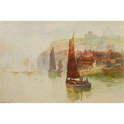 Frank Rousse (British fl.1897-1917): Hartlepool Boat leaving Whitby Harbour, watercolour signed 35cm x 53cm