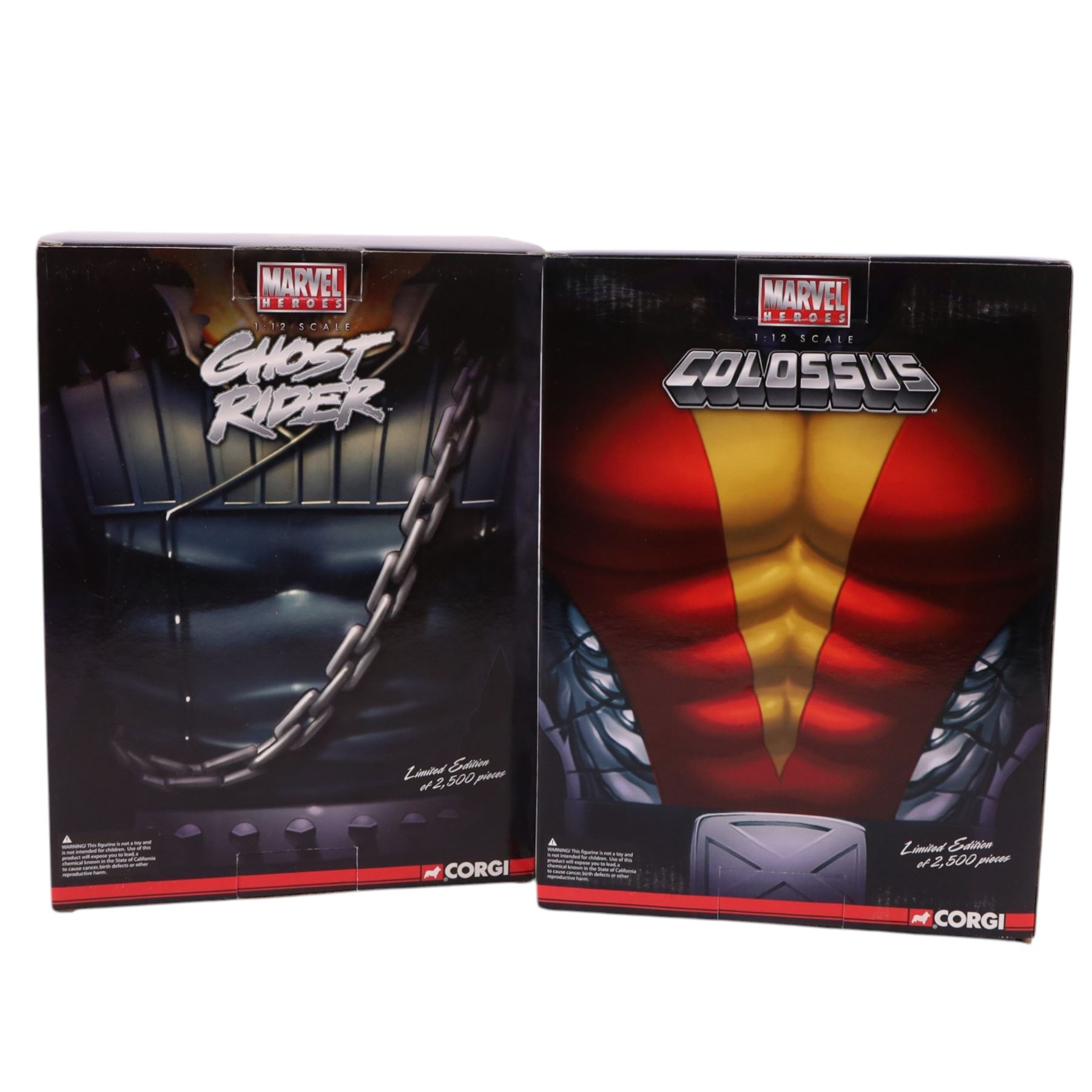 Two limited edition Corgi Marvel Heroes 1:12 scale models, comprising Ghost Rider and Colossus, both boxed