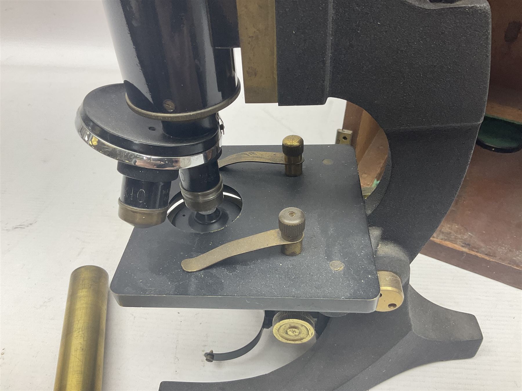 Four microscopes, comprising Nomo Biolam, RCS Zoo Lab 240, R Beck no 13756 and one other