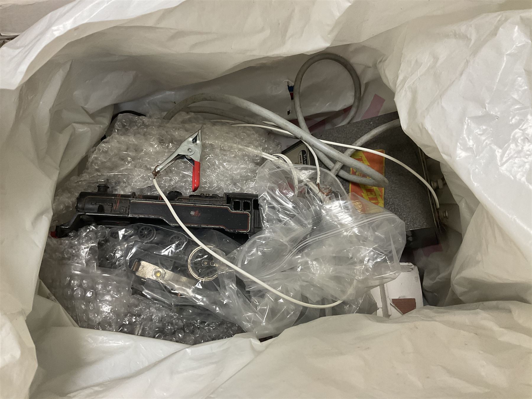 Extensive collection of scratch built buildings for use on ‘00’ gauge model railway layout, small amount of accessories and tools with a quantity of railway magazines and leaflets, in three boxes 