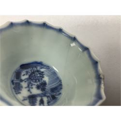 Chinese Kangxi blue and white fluted tea bowl and saucer 