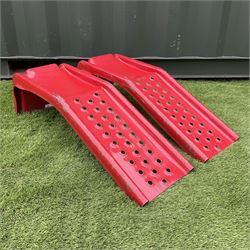 Pair of vintage metal car ramps stamped CR-78 painted in red - THIS LOT IS TO BE COLLECTED BY APPOINTMENT FROM DUGGLEBY STORAGE, GREAT HILL, EASTFIELD, SCARBOROUGH, YO11 3TX