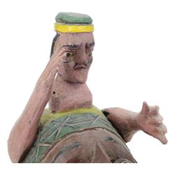 Carved folk art mask, modelled as a merman, hand painted, H50cm 
