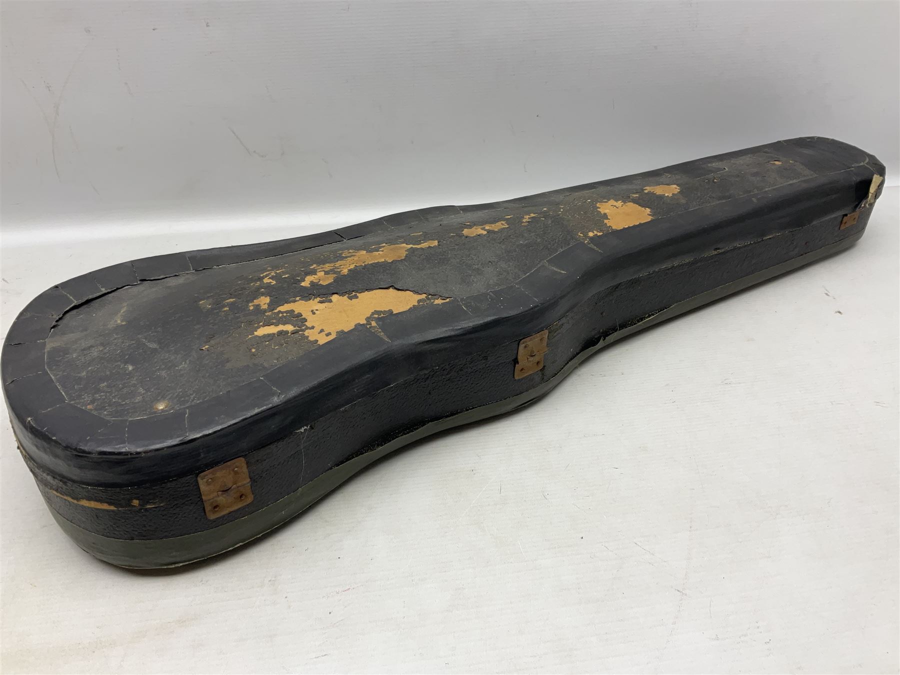 German copy of a Maggini violin c1900 with 35.5cm two-piece maple back and ribs and spruce top, bears label 'Maggini Deutsche Arbeit 1866' L59cm; in carrying case with bow