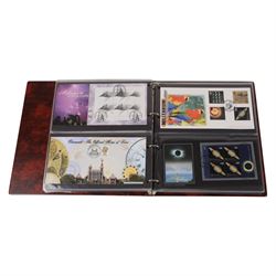 Great British stamps, including Queen Elizabeth II mint decimal stamps, face value of usable postage approximately 150 GBP, first day covers, etc, in two boxes