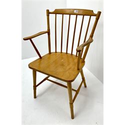Danish beech framed stick back chair, turned supports