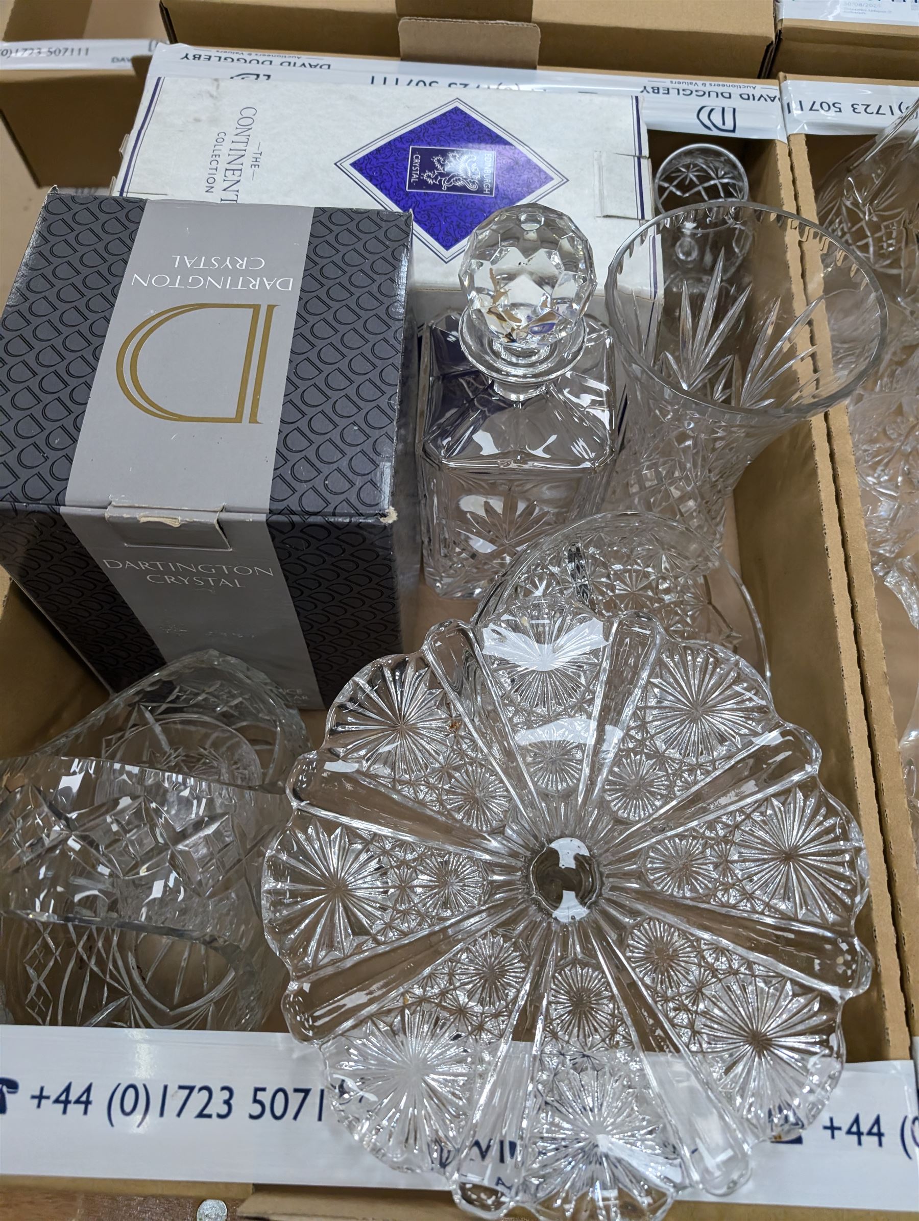 Large collection of glassware, including two ship decanters, Edinburgh crystal, Royal Doulton, red glass, etc in six boxes 