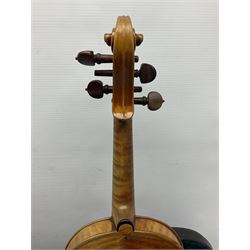 French violin c1900 labelled Guadagnini with 35.5cm two-piece maple back and ribs and spruce top, labelled 'Joannes Baptista Guadagnini Pla Centinus Fecit Mediolani 17**' L59cm overall; in hard carrying case