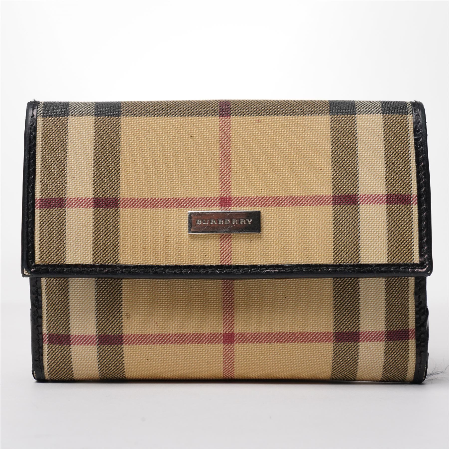 Burberry - Nova Check Wallet, in beige ground check canvas with black leather trim, of folding form with press-stud fastening and fitted interior