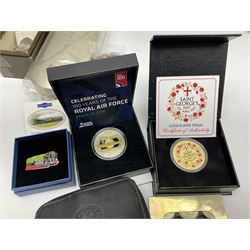 Commemorative and other coinage, including various Queen Elizabeth II 'London 2012 sports collection' fifty pence coins on cards, commemorative crowns, Millennium 2000 'Time Capsule' coin set, channel islands old round one pound coins, part sets etc