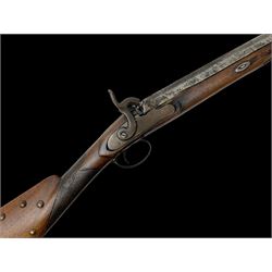 Composed decorative percussion action sporting gun, the 79cm barrel with ramrod under and Indian style studded stock L124cm overall