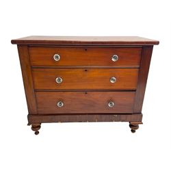 Victorian mahogany chest, fitted with three drawers, glass handles
