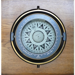  Henry Browne & Son Ltd. Sestrel 'Circum' Type No.90327 Dead-Beat Compass, No.1272N/S, brass grey japanned gimbal set in later oak case, D26cm  