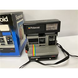 Polaroid Supercolor 635 camera, with box and manual, Kodak Brownie 127 with box, other digital cameras etc