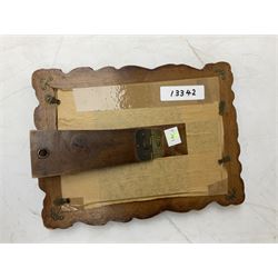 Japanese bronzed antimony frame, decorated with dragons and ho ho birds, easel stand to reverse, containing Continental crystoleum of female nude, H24cm