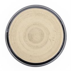 John Egerton (c1945-2024): studio pottery charger, decorated with a moorland view D32cm