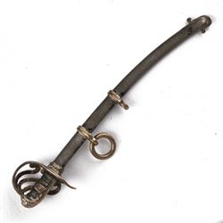 Continental silver miniature, in the form of a Light Cavalry sword, circa 1920, with a gold plated hilt, L3cm
