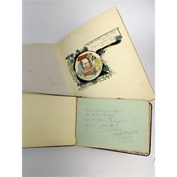 Early 20th century personal autograph album, well stocked with verses, dried flowers, sketches, watercolours, window puzzle and cartoons, predominantly 1900-1911; and another smaller post-WW1 autograph album (2)