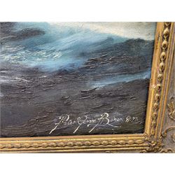 Peter Gerald Baker (British 20th century): 'Dangerous Waters' Ship Nears Iceberg near Cape Horn, oil on canvas signed and dated '77, labelled verso 60cm x 90cm