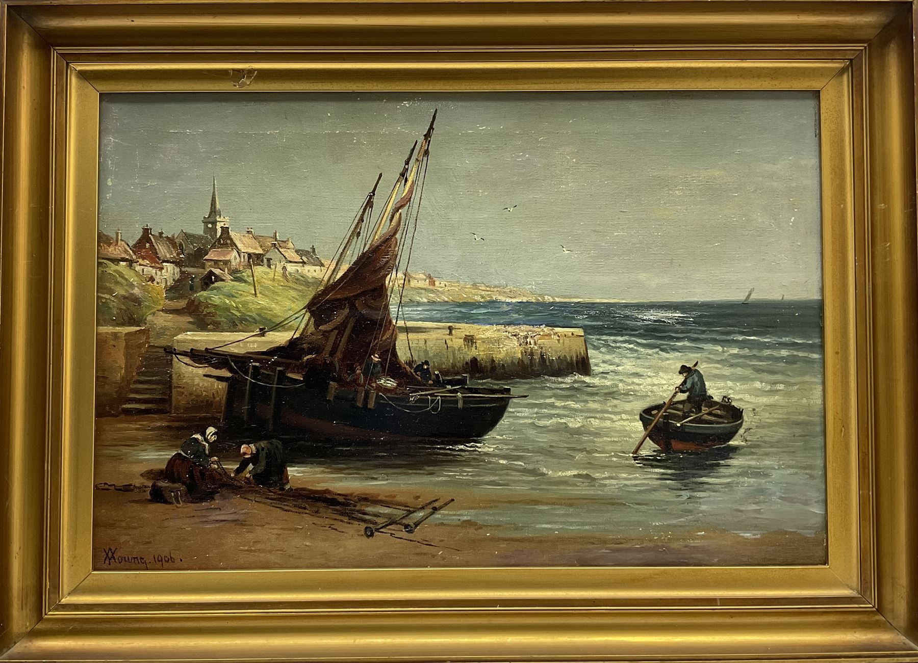 Alexander Young (Scottish 1865-1923): 'A Breton Fishing Haven', oil on canvas signed and dated 1906, 29cm x 45cm 