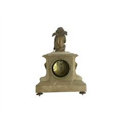 French Alabaster single train mantle clock. 
