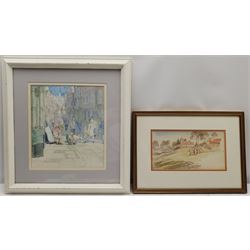 Frank Lupton (British Contemporary): 'Tuning Up' - Stonegate York, watercolour signed, titled verso 28cm x 24.5cm; 'Fulford Church', watercolour titled and dated 7th March 1850, 14cm x 26cm (2)