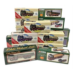 Corgi Classics Eddie Stobart - fifteen die-cast promotional models - six 97327 Atkinson 8 Wheel Rigid; two 97940 ERF Flatbed; CC10805 Foden S21 8 Wheel Platform Lorry; 31701 Foden 8 Wheel Rigid Truck & Mini Van; 11001 ERF KV 8 Wheel Dropside lorry; 31704 Morris 1000 Pick-Up and Thames Platform Trailer; 97369 AEC Truck & Trailer; 23101 Ford Transcontinental Tilt Trailer; and 13601 Foden S21 Mickey mouse with trailer; all boxed (15)