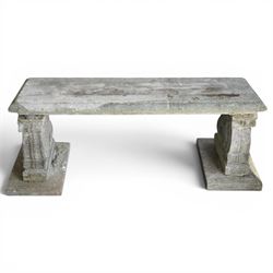 Cast stone garden bench with moulded edge