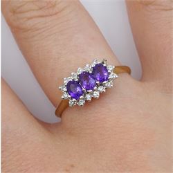 9ct gold amethyst and diamond cluster ring, London 1987