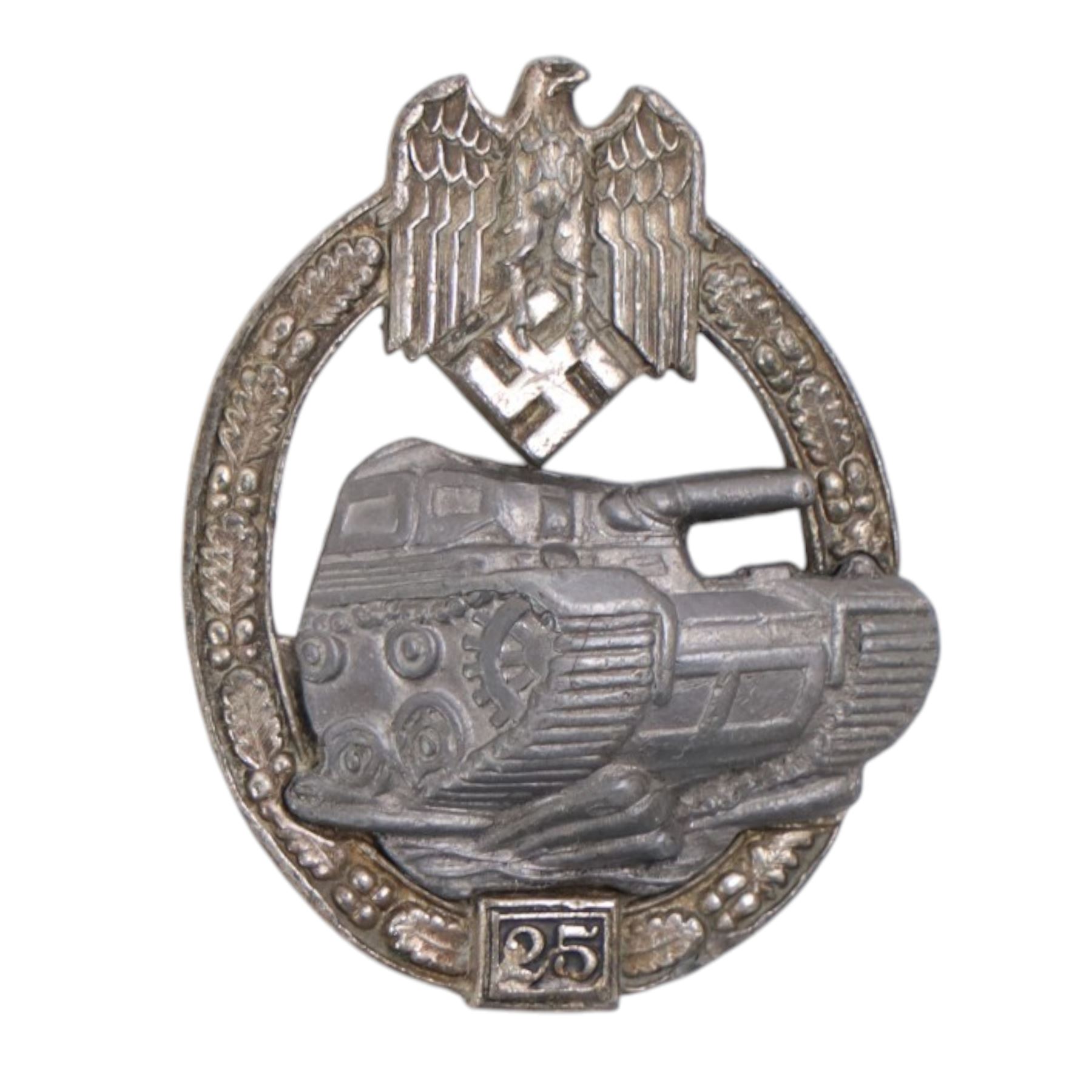 WWII German Third Reich 25 action Panzer Assault badge, H6cm