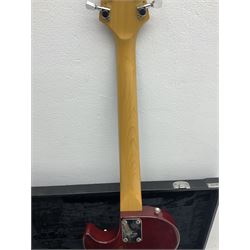 Gibson Marauder style six-string electric guitar with cherry coloured body, marked made in Japan L101cm; in locking hard carry case
