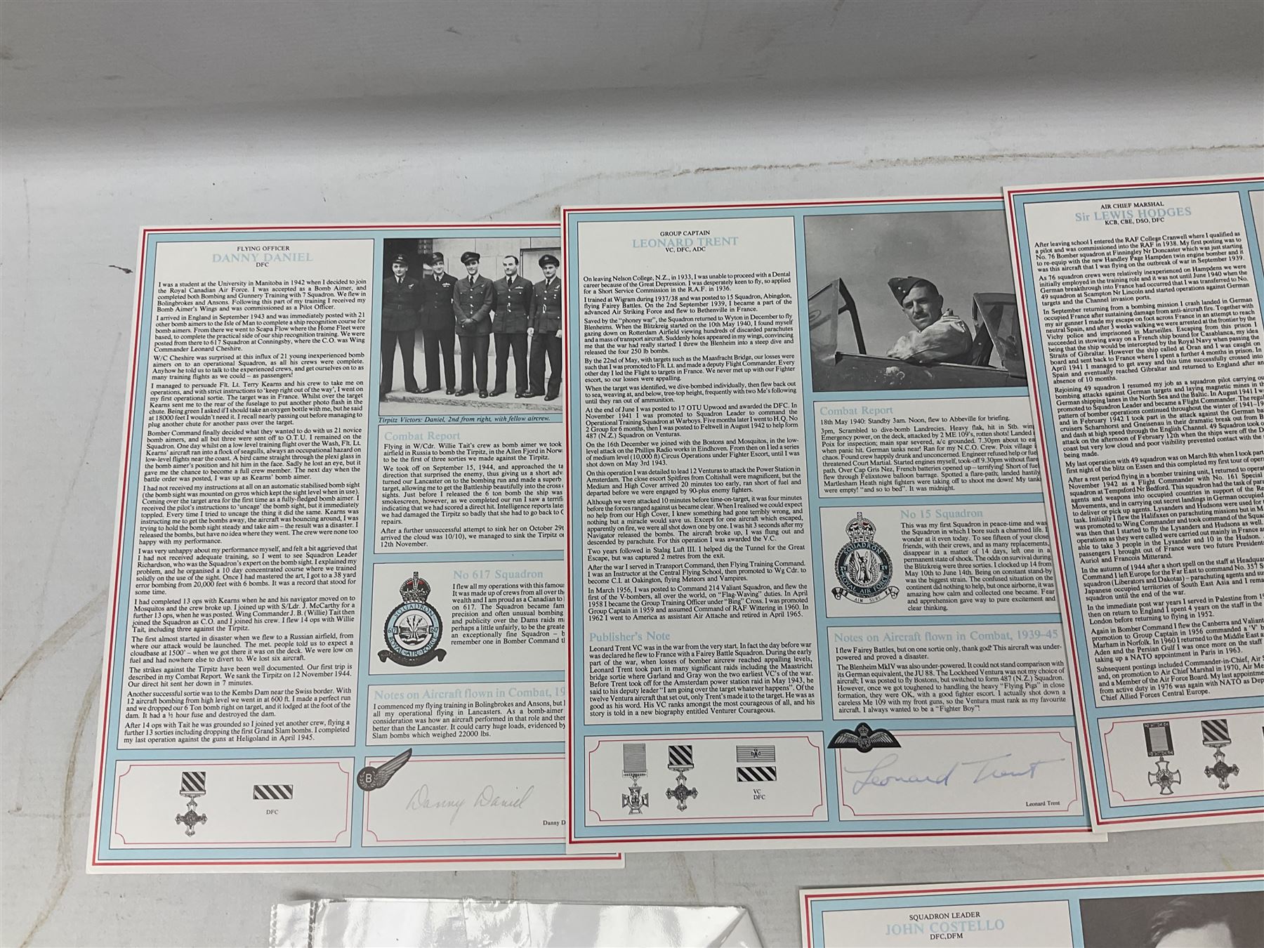 76 Squadron - small archive of photographs, signatures etc; signed copy of Conversations with a Rear gunner by Tony Winser; and collection of signatures of WW2 pilots and aircrew, some original but most facsimile/copies, including Lt. Col. W.A. Bishop VC, DSO, MC, DFC, Johnnie Johnson, Bomber Command etc