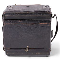 The Sanderson Camera, mahogany and brass plate camera, featuring ivorine name plaques, with Compur DRG DRGM lens, serial no. 258646