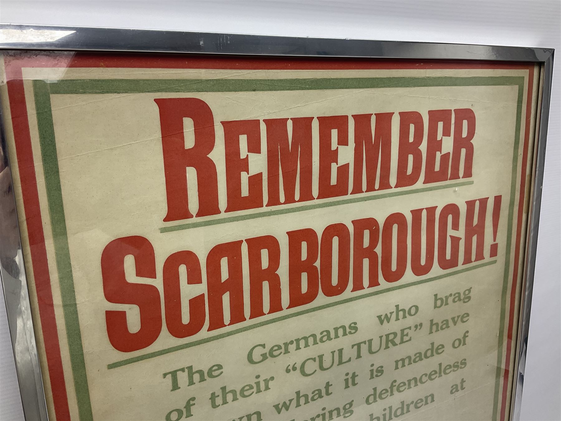 WWI style Scarborough enlistment poster 'Remember Scarborough! Enlist Now!', in metallic frame, H75.5cm