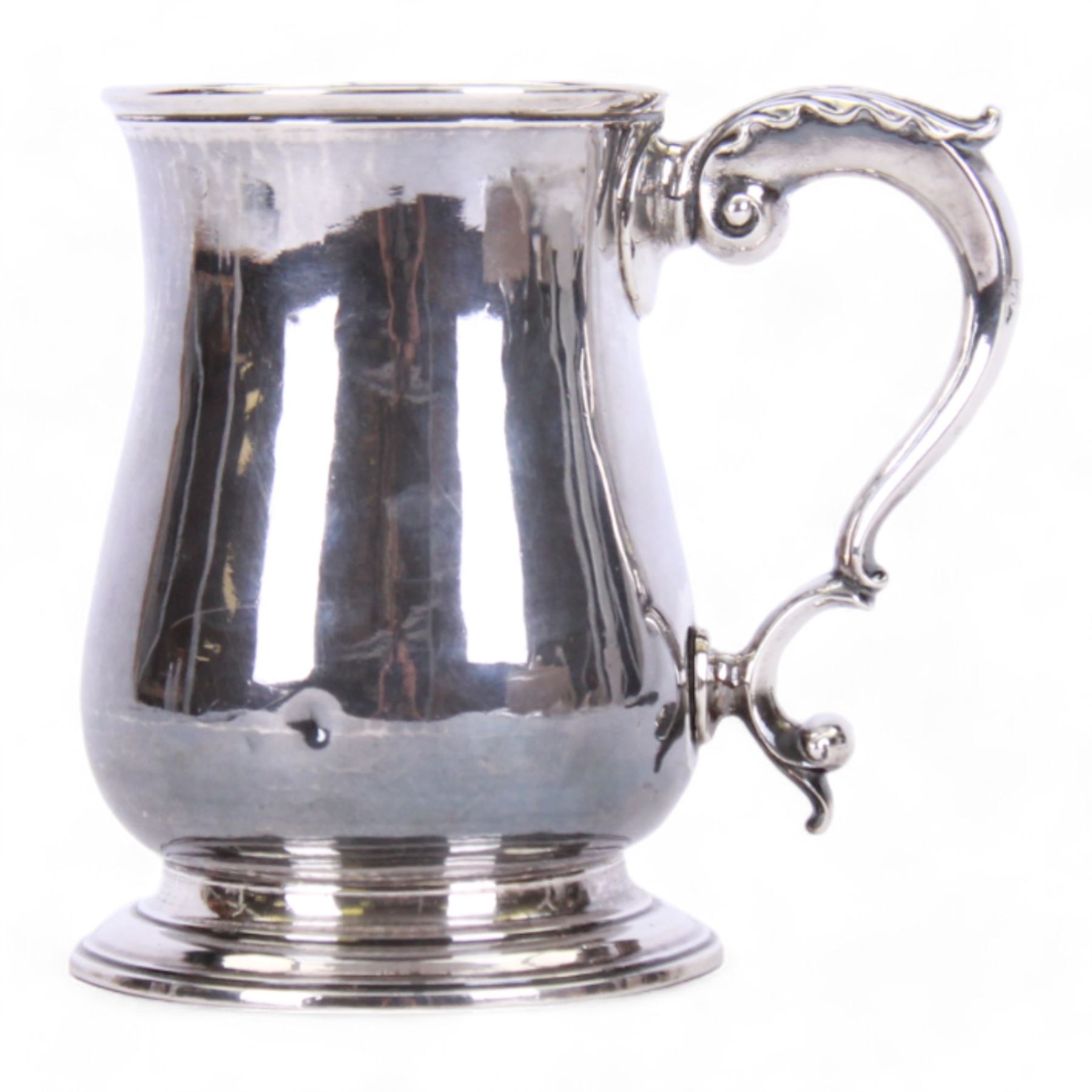 George III silver mug, of bellied form with acanthus capped scroll handle, upon a circular stepped foot, hallmarked Fuller White, London 1764, H12cm