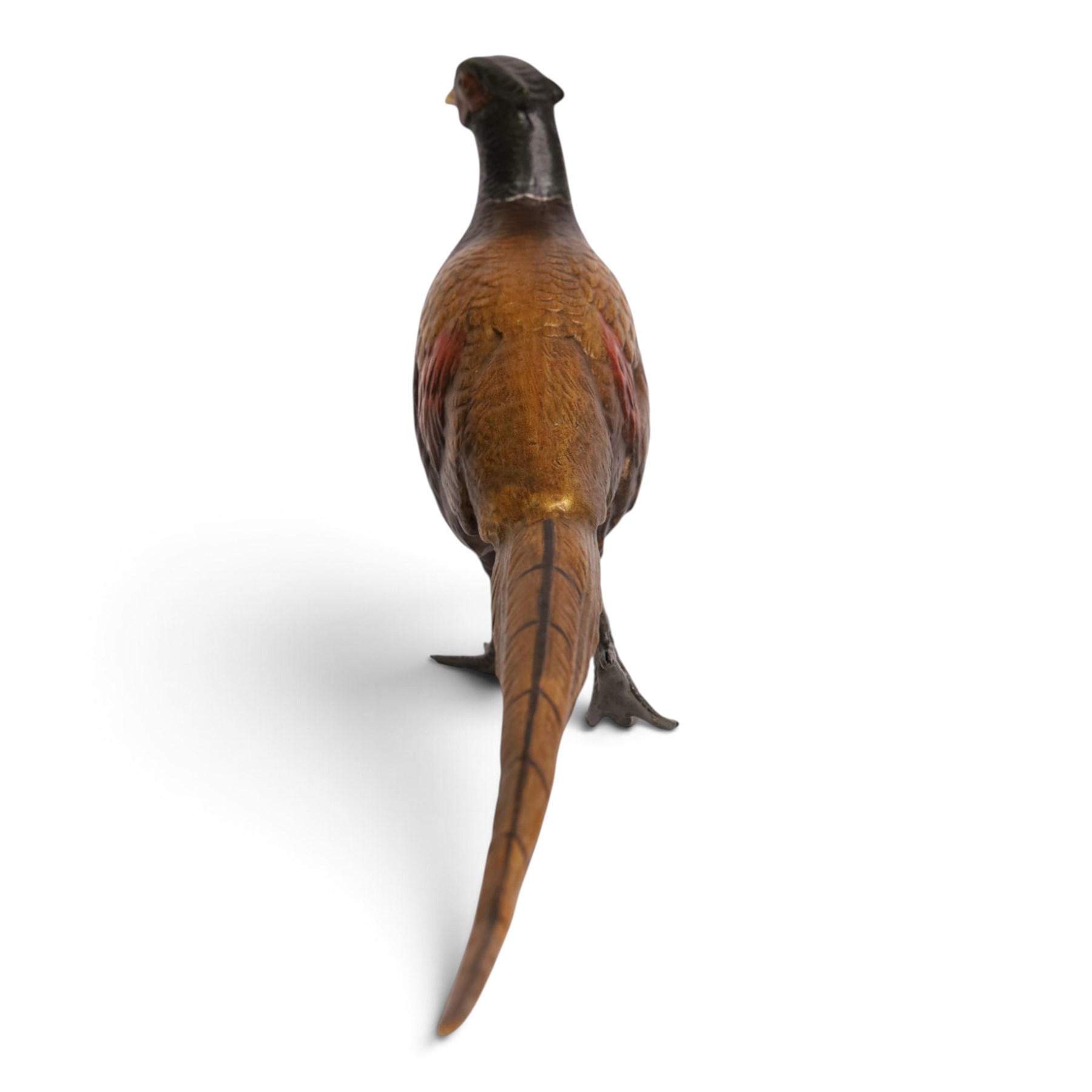 Cold painted bronze figure, modelled as an art deco style pheasant, H16cm, L30cm