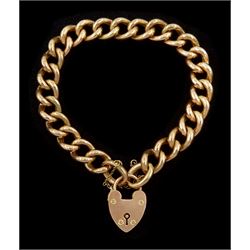  Early 20th century 9ct rose gold curb link chain bracelet, with heart locket clasp, stamped