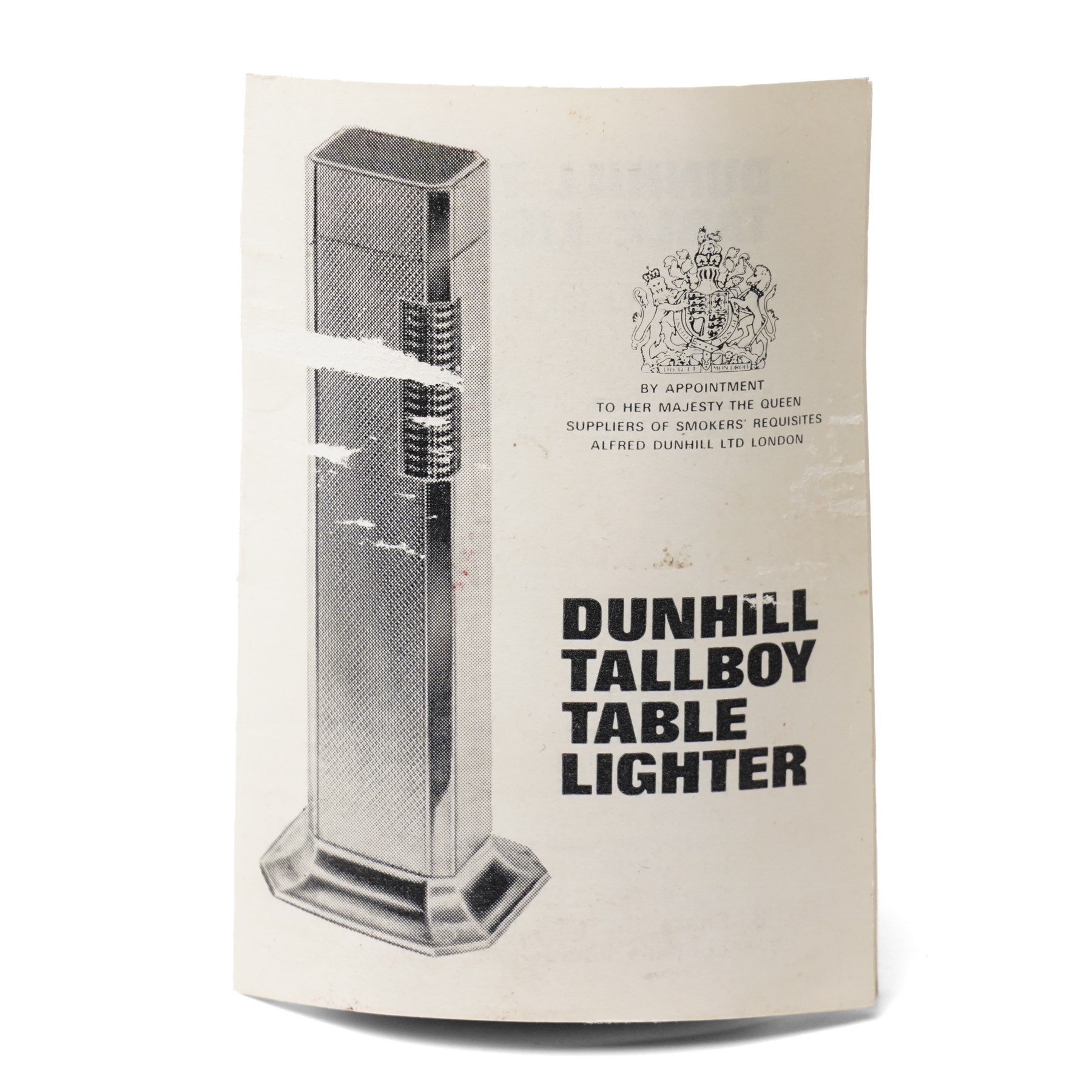 Dunhill Tallboy silver-plated table lighter, planished case, with instruction manual, H11cm