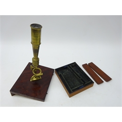  19th century mahogany and brass Cary-Gould Type portable microscope, H25cm  