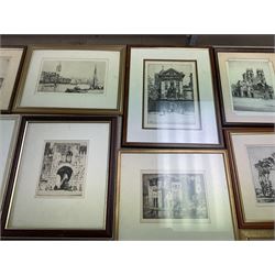 Collection of etchings, artists including Herbert Gordon Warlow, Henry Percy Huggill, David Robertson, Eliab George Earthrowl, Kevin Brown, Geoffrey Heath Wedgwood, Louis Conrad Rosenberg, Frank Brangwyn, Martin Hardie, John Shapland, Oliver Hall, Sydney Mackenzie Litten, Percy Lancaster, Willie Rawson, etc (18)