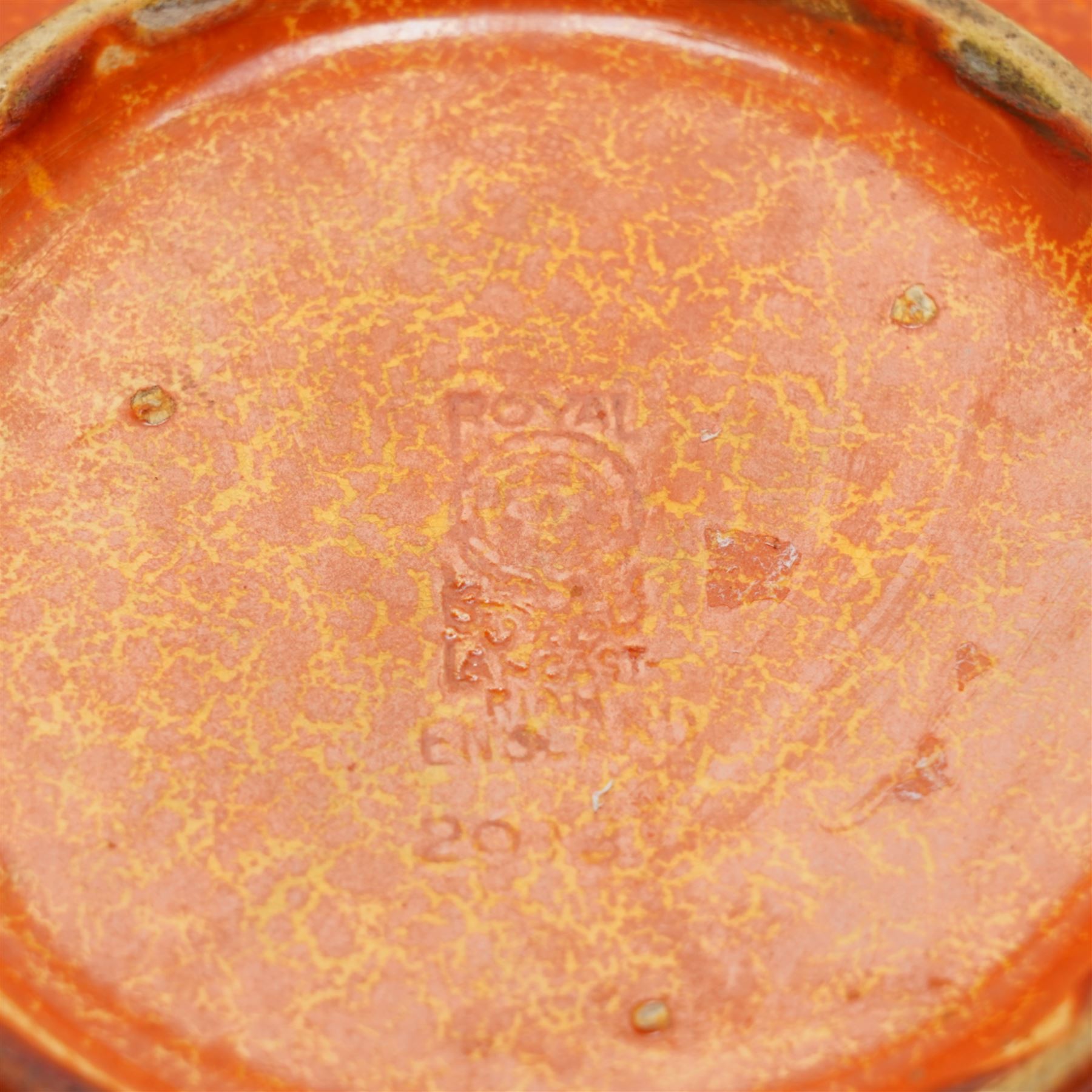 Two Pilkington Royal Lancastrian mottled orange bowls, largest D26cm