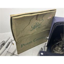 Silver Cross blue pram, with folding canopy and apron